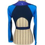 Joy Lab Blue Multi-Color Block Athletic Cut Out Long Sleeve Crop Top Women SZ S Photo 1