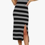 NEW Midi Sleeveless Knit Side Slit Striped Maxi Tank Sweater Dress S Black Photo 1