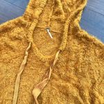Free People  Mustard Yellow Eyelash Fuzzy Cropped Hooded Sweater Size Small Photo 3
