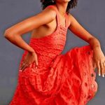 Anthropologie [] Maeve Coral Eyelet Tiered Low Back Sleeveless Midi Dress Size 4P Photo 0