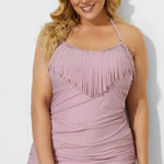 MeetCurve solid pink fringe‎ ruffle bandeau swim dress, size XL Photo 0