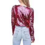 En Saison Womens Size L Bastienne Pink Sequin Bodysuit puffed Photo 1