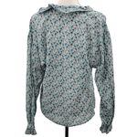 Cotelac Ruffle Top Blouse Button Up Geometric Print Art Deco Green Blue 1 Medium Photo 3