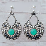 Vintage Clip On Earrings Extra Large Boho Dangle Sea Green Photo 0