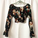 Black Square Neck Cottagecore Floral Chiffon Blouse With Ruffle Sleeves Top Multiple Photo 0