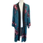 Soprano  Floral Kimono Robe Teal/Pink/Black Sash Size Large Boho Festival Photo 3