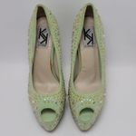 Kiss Kouture Celine Light Mint Green Peep Toe Beaded Platform Heels Size 8.5 Photo 6