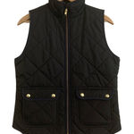 J.Crew Black Quilted Puffer Vest with Gold Accents, Pockets, & Gingham Lining Photo 0