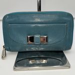 Chloé Calfskin Lily‎ Bow Long Zip Continental Wallet Blue Photo 0