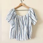 Loft  Sweetheart Neck Cotton Blend Top in Blue Multi Stripe - Size XL Photo 4