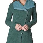 prAna Milana Asymmetrical Wool Snap Button Jacket Green Long Pockets Size M $180 Photo 0