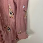 Anthropologie Fig & Flower Pink Blouse S Floral Embroidered Roll Tab V Neck Button Front Photo 1