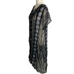 Lucky Brand  Sheer High Low Dress M Black Floral Short Sleeve V Neck Crochet Lace Photo 2