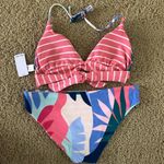 Splendid  BIKINI SET REVERSIBLE THIN STRIPED PALE PINK FLORAL NWT SZ L Photo 4