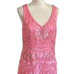 Sue Wong Cocktail Dress Sz 12 Lace Pink Floral Geometric Glam Shimmering FLAW Photo 1
