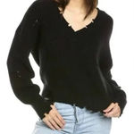 525 America  Black V-Neck Distressed Sweater Size XS NWT Photo 0