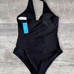 Cupshe Midnight Leopard Halter One Piece Swimsuit NEW Womens M Black V Neck Photo 3