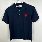 Commes De Garcons PLAY Heart Logo Patch Polo Shirt Womens Small Navy Blue Cotton Photo 1