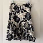 White House | Black Market  Black and White Floral 100% Silk Pleated Knee Skirt Photo 4