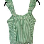 J.Crew Green Striped Linen Button Front Ruffle Top Small Photo 4