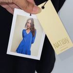 Nation Ltd Womens V-Neck Puff Sleeve Ruffled Hem Mini Dress Black Size XS NWT Photo 6