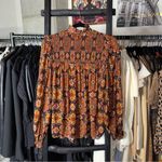Cara Cara Bohemian Paisley Smocked Blouse in Burnt Orange Floral Print Size M Photo 4