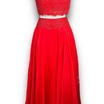 Dave and Johnny Red Two Piece Lace Halter Top Maxi Skirt Prom Gown 2pc Set 11 / 12 Photo 0