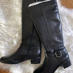 Bandolino  Boots Womens 7.5 Collyer Knee High Tall Riding Heels Black Leather Zip Photo 0