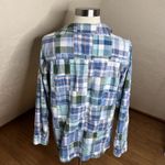 L.L.Bean Patchwork Madras Shirt Womens M Blue Plaid Cotton Button Up Long Sleeve Photo 8
