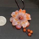 Carnelian Agate Stone Flower Adjustable Cord Necklace Photo 2