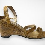 Etienne Aigner Charm Gold Tan Leather Snakeskin Embossed Wedge Sandals 9.5 | EUC Photo 2