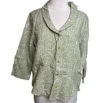 Flax gingham leaf print linen button down shirt Photo 0