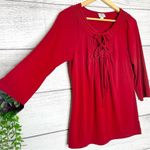 Worthington  Sexy Red Double Tie Keyhole 3/4 Sleeve Blouse Top Size Large Photo 1