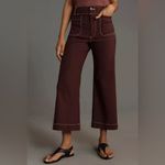 Anthropologie  Maeve The Colette Contrast Stitch Cropped Wide-Leg Pant Brown 25 Photo 4