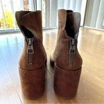 Lucky Brand Ravynn Brown Faux Suede and Leather Block Heel Booties, Tan, 10 Photo 3