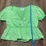 Line and Dot  Willow Lace Eyelet V Neck Crop Peplum Top Green Revolve Size Small Photo 9