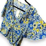 MELLODAY NWT Blue Yellow Floral Ruffle Top - Size Large Photo 2