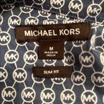 Michael Kors  Navy and White Logo Pattern buttons down Shirt Photo 5