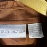 Worthington NWT  Silk Shantung Button Down Womens 20W Brown Glam Corpcore Career Photo 4