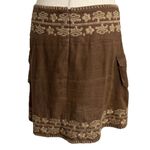 House Of Dereon brown linen embroidered Skirt Women's Size 6 Boho Cargo Pockets Photo 2