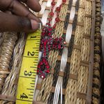 Y2K Gothic Whimsygoth Grunge Red Burgundy Beaded Crystal Rhinestone Large Cross Necklace Choker Pendant Charm #whimsigoth #fleur de lis #skull #heart #bones Measurements pictured Photo 3