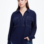 Madewell Contrast Stitch Popover Shirt in Deep Indigo, Size X-Small Photo 0