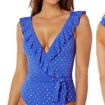 Lilly Pulitzer NEW  Delphie One Piece Swimsuit Borealis Blue Lilly Squared US 14 Photo 0
