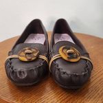 Isaac Mizrahi  Brown Loafers Tortoise Shell Button Size 6.5 Brown Preppy Shoes Photo 2