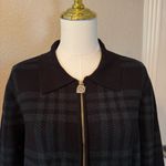 Anne Klein  Black Green Plaid Zip Sweater Cardigan Jacket XL NWT Photo 4