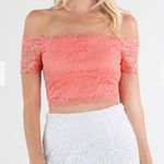 NIKIBIKI NEW Coral Peach Off Shoulder Lace Top Size Small or Large Photo 2