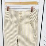 Free People  Frankie High Waist Skinny Pants Tan White Stripe Button Front 4 Photo 4