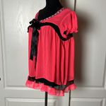 Victoria's Secret Y2K  HOT PINK & BLACK LACE BABY DOLL TIE FRONT ROBE COVER UP Photo 1