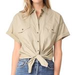 Madewell Embroidered Tie Front Safari Shirt Womens Small Floral Tan Camp Western Photo 5