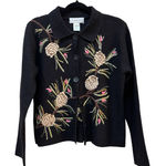 Susan Bristol Women Embroidered Cardigan Sweater Size Medium 100% Wool 90's Y2K Photo 0